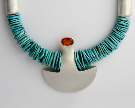 Big Turquoise handmade necklace in silver with citrine